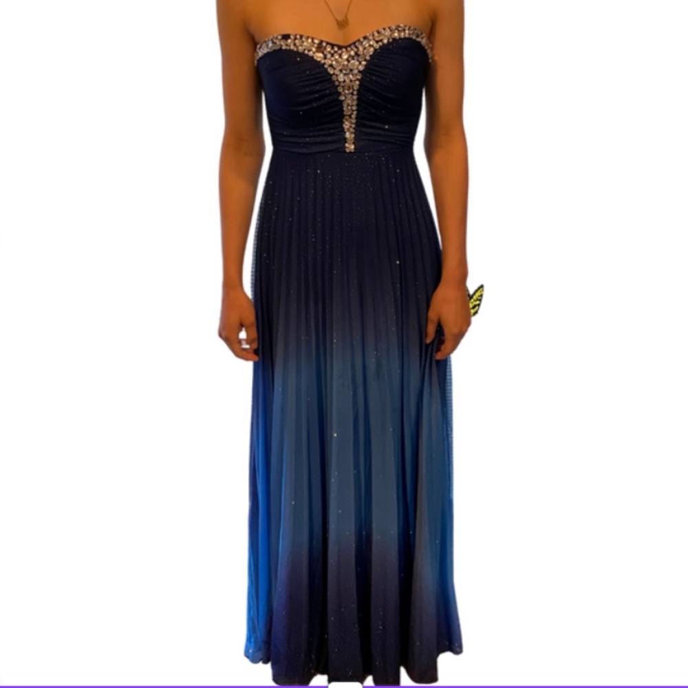 Prom, homecoming, a dressy night out. Blue ombré with rhinestones & sparkles